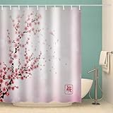 MOXINO Kirschblüten Duschvorhang Anti-Schimmel 120x180 cm Polyester Stoff Textil Waschbar Badvorhang 3D Japan Sakura Motiv Design Duschvorhänge Wasserdicht Badezimmer Vorhänge mit 12 Haken