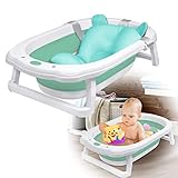 VA-Cerulean Baby Badewanne Faltbare Babybadewanne, Baby Bathtub Rutschfeste Tragbares Badewannensitz Babywanne Wanne Für Babys Kinder, Grün(Mit Sitzkissen)