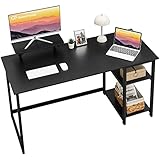 GreenForest Computer Home Office Schreibtisch mit Monitorständer und Speicherregale auf der linken oder rechten Seite,120cm modernes Schreiben Studie PC Laptop Arbeitstisch, schwarz