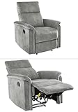 Gemütlicher Fernsehsessel mit praktischer Liegefunktion durch halbautomatische Relaxfunktion, verstellbarer TV-Sessel, hochwertige Federkern Polsterung, 78 cm breit, Bezug Velour Vintage Grau | 15126