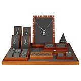 Schmuckhalter 14-teiliges Holz-Schmuck-Display-Halter-Set, Armband-Display-Ständer, Halsketten-Tisch-Display-Tafeln, Ring-Ohrringe-Tablett-Staffeleien for Schmuck-Sammlungs-Verkaufsshows Schmuckstände