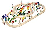 messefix 130 Teile Holzeisenbahn Set - 5m Holzschienen - Eisenbahn Starter Set Holzzug mit Schienen - Holz Eisenbahn Kinder Holzspielzeug Zug Kinderspielzeug Holzeisenbahn Zubehör