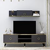 Homidea Sophia Wohnwand – Wohnzimmer TV Set – TV Schrank – TV Lowboard – Fernsehtisch - TV Möbel mit 2 Türen und Wandregal in glänzendem Design (Anthrazit)