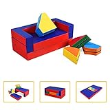 COSTWAY 4 in 1 Kindersofa & Kindertisch & Bett & Puzzle Matraze aus 8 Schaumstoffbausteine, Spielsofa, Kindersessel, Spielmatraze für Kinder im Vorschulalter, Babys und Schulkinder (Bunt)