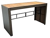 DEGAMO Bartisch Cortina 185x80cm, Höhe 110cm, Metallgestell + Polyrattan braun, Tischplatte Akazie