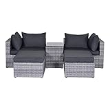 GMD Living Balkongruppen Set Garda inkl. 1 Tisch, 2 Sessel, 2 Hocker - Geflecht in grau