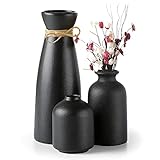 Sawoake Schwarz Keramik Vasen 3er-Set Kleine Blumenvasen für Dekor, Moderne rustikale Bauernhaus Home Decor, Dekorative Vasen für Pampas Grass Idee Regal (Schwarz)