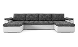 BETTSO -Ecksofa mit Schlaffunktion mit Bettkasten U-Form Sofa Couch U-Form Polstergarnitur Wohnlandschaft Polstersofa (320x155x75cm) SAGA 320 160 (Dunkelgrau+Weiß)