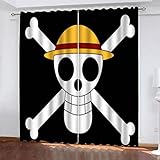 Bfrdollf One Piece Verdunkelungsvorhang Für Schlafzimmer 3D-Druck Luffy Zoro Vorhänge Für Kinderzimmer Schiebegardine Blickdicht Für Dekoration Wohnzimmer (6,183x160cm(BxH))