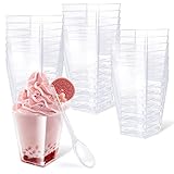 Desserttassen 50 Stück, 160ml Plastik Dessertbecher mit Löffeln,Transparente Mini Desserttasse Dessertbecher Wiederverwendbar Dessertbecher Set für Mousse Pudding Desserts Hochzeiten Geburtstag Party