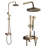 Rozin Retro Duschset Regendusche Duschsystem mit Handbrause Badewanne Auslauf Antik Messing Duschsystem Höhenverstellbar 80~120cm