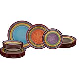 18-TLG.TellerSet Geschirr-Set Power Steingut ServiceSet Geschirr modern handbemalt backofengeeignet Tafelset 6 Frühstücksteller Ø20cm,Speiseteller Ø27cm & Suppenteller Ø22cm für 6 Personen (Bunt)