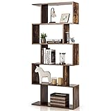 COSTWAY Bücherregal Holz, Bücherschrank 5 Ebenen, Standregal Vintage, Würfelregal braun, Aufbewahrungsregal 70x24x158cm