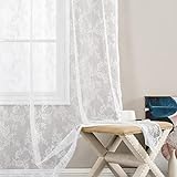 TOPICK Spitzen Gardinen Transparent Lace Vorhänge Schal Rose Gardine mit Ösen Durchsichtig Vorhang für Wohnzimmer Esszimmer Schlafzimmer Weiß 150 x 175 cm 2er Set