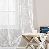 TOPICK Spitzen Gardinen Transparent Lace Vorhänge Schal Rose Gardine mit Ösen Durchsichtig Vorhang für Wohnzimmer Esszimmer Schlafzimmer Weiß 150 x 175 cm 2er Set