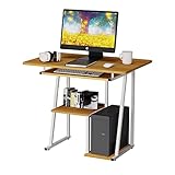 Rechebon Schreibtisch, Kleiner Computertisch mit Tastaturablage Schreibtisch mit Bücherregal für Schlafzimmer, Wohnzimmer 70x45x75 cm