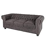 riess-ambiente.de Chesterfield 3er Sofa 205cm Vintage grau Taupe mit Knopfheftung und Federkern Couch mit Steppung Wohnlandschaft Dreisitzer