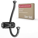 Gedotec Garderoben-Haken aus Metall | 5 Stück | Oberfläche: Silber antik - Länge: 134 mm - Breite: 66,5 mm | ANTON | Vintage Stil | Kleiderhaken für zu Hause | Garderobenleiste