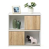 Meerveil Bücherregal, freistehendes Sideboard mit Schiebetür, zum Ausstellen und Aufbewahren im Wohnzimmer, Korridor, Küche, 60x30x61cm, Weiß und Eiche