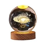 BYYLECL 3D-Planeten-Kristallkugel, Nachtlicht, Heimbüro-Dekoration, leuchtende Kristallkugel, Ornament, Astronomie-Geschenke für Kinder, Sonnensystem