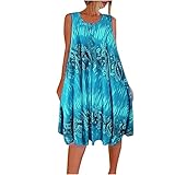 Bovake Sommerkleider Damen Knielang Damen Lose Lässig Ärmellos Rundhalsausschnitt Bedrucktes Kleid Sommerkleid Mädchen 140 Sommerkleid Baumwolle Damen Weiße Kleider Damen Sommer Kleid Sportlich