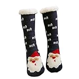 Lazzboy Weihnachtsfrauen Drucken Dickere Bodensocken Teppichsocken Warme Kuschelsocken Dicke Wintersocken Hausschuhsocken Hüttensocken Fleece Gefütterte Slipper Socken(B)