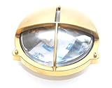 MARETeam Foresti & Suardi - runde maritime Lampe | Schiffslampe | aus poliertem Messing | Ø/ 200 mm | IP 54 | E27 Sockel (klares Glas) incl LED Leuchtmittel