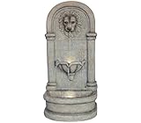 Dehner Gartenwandbrunnen Faro mit LED Beleuchtung, ca. 103.5 x 38 x 49.5 cm, Polyresin, grau
