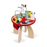 Janod Wooden Activity Table ‘Baby Forest’ - Large Early Learning Centre for Stacking, Dexterity with Maze, Cubes, Gear System and 3 Wooden Animals - From 1 Year Old, J08018