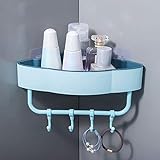 Kunststoff-Eckregal für Badezimmer, Duschkorb mit Haken, selbstklebend, für die Küche, Aufbewahrungskorb, Handtuchhalter, Blau