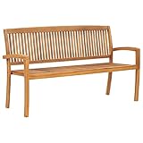 vidaXL Teak Massiv Gartenbank 3-Sitzer Stapelbar Holzbank Sitzbank Parkbank Bank Gartenmöbel Balkonbank Terrassenbank Teakbank 159cm