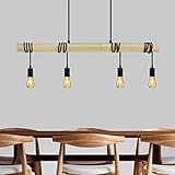 ZMH Pendelleuchte esstisch Vintage Hängelampe - Retro Holz Pendellampe 4 flammig E27 Esstischlampe schwarz Esszimmerlampe Industrial Küchenlampe für Esszimmer Küchen Wohnzimmer - ohne Leuchtmittel