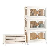 RMAN 3er Set Aufbewahrungsbox mit deckel, Faltbare Aufbewahrungsbox, 58L Stapelbare Kunststoff Aufbewahrungsboxen und Rädern für Schlafzimmer, Bad, Küche, Büro, Wohnzimmer - Weiß