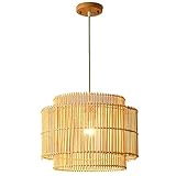 THAELY Boho-Kronleuchter Handgefertigte Runde Bambus-Gitter-Lampenschirm-Pendelleuchte Vintage Esstischlampe Unterputz-Deckenleuchte Für Flur, Schlafzimmer, Küche, Eingangsbereich