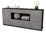 Stil.Zeit Sideboard Elodie - Korpus anthrazit matt - Front Beton Optik (180x79x35cm) Push-to-Open Technik & Leichtlaufschienen