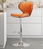 MOBYAT Orangefarbener drehbarer Familienhocker, Barhocker, Barhocker, Thekenstuhl, Barhocker, Bar-Hochstuhl, 4er-Set mit Rückenlehne, Nappaleder, höhenverstellbar, hydraulisch, Küchenthek