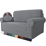MAXIJIN Super Stretch Couch Bezug für 2-Sitzer Couch, 1-teilige Universal Love Sitzbezüge Jacquard Spandex Sofa Protector Hunde Haustierfreundliche Loveseat Schonbezug (2 Sitzer, Hellgrau)