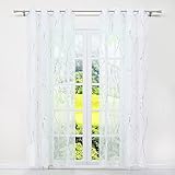 SCHOAL Gardinen mit Ösen Transparente Vorhänge Voile Gardinenschal Fensterschal Modern Dekoschals mit glänzenden Wellen Muster 1 Stück BxH 140x225cm Silber