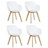 DORAFAIR 4er Set Sessel Skandinavisch Wohnzimmerstuhl Modern Esszimmerstühle mit solide Buchenholz Bein, Retro Design Stuhl für Büro Lounge Küche, Weiß