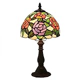 JENCUZ Tischlampen Tiffany-Stil 7.8 Zoll Tischlampen Schlafzimmer Einfach Nachttischlampe Vintage Rose Muster Schreibtischlampe Retro Für Studie Hotel Wohnzimmer Lampe