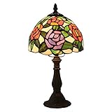 JENCUZ Tischlampen Tiffany-Stil 7.8 Zoll Tischlampen Schlafzimmer Einfach Nachttischlampe Vintage Rose Muster Schreibtischlampe Retro Für Studie Hotel Wohnzimmer Lampe