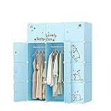 WQISON Wäscheschrank Blau Kombination Kleiderschrank Compatible with Kinder Nette Katze Entwickelt DIY Kleidung Kabinett Kinder Schränke Compatible with Kleidung Schuhe Spielzeug (Farbe: Blau, Größe: