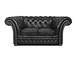 Chesterfield Bank Winfield Basic Luxus Leder | 2-Sitzer | 2 bis 4 Wochen Lieferzeit (Shiny Schwarz)