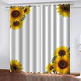 BONDIJ Gardinen Blickdicht Ösen Kinder 3D Sonnenblumenmuster Muster 232X236cm(HxB) 2Er Set Isolierung Schattierung Kinder Schlafzimmer Gardine Wärmeisolierender Ösens Vorhang Fenster Dekoration