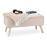 Relaxdays Sitzbank mit Stauraum, gepolstert, Holzbeine, Truhenbank Stoffbezug, HxBxT: 39,5 x 79,5 x 39,5 cm, beige, Holz, 10028940_127