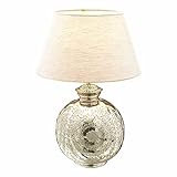 Loberon® Tischlampe Villanueva, Glas, Leinen, Kunststoff, H/Ø ca. 36/24 cm, antiksilber/leinen