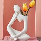 Arawat Denker Vase für Pampasgras Deko Wohnzimmer Modern Weiß Körper Vasen Deko Aesthetic Vase Buch Face Blumenvase Keramik Tulpenvase Book Vase Geschenk Skulptur Deko Modern 19 cm Nordische Vase Weiß