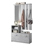 Julie – Garderobenset mit Schuhschrank Wandpaneel Ablage Spiegel (85 cm breit, Beton-Optik)