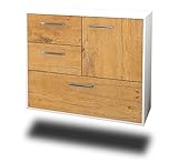 Lqliving Sideboard Rancho Cucamonga, Korpus in Weiss matt, Front im Holz-Design Eiche (92x77x35cm), inkl. Metall Griffen, Wandmontage, Made in Germany Wandmontage, Made in Germany