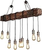 H.W.S Pendelleuchte Holz Pendellampe Industrial Schwarz Hängelampe Vintage Hängeleuchte Kronleuchter Retro Metall Höhenverstellbar für E27 Leuchtmittel für Wohzimmer Esstisch Küche (10 Flamme)
